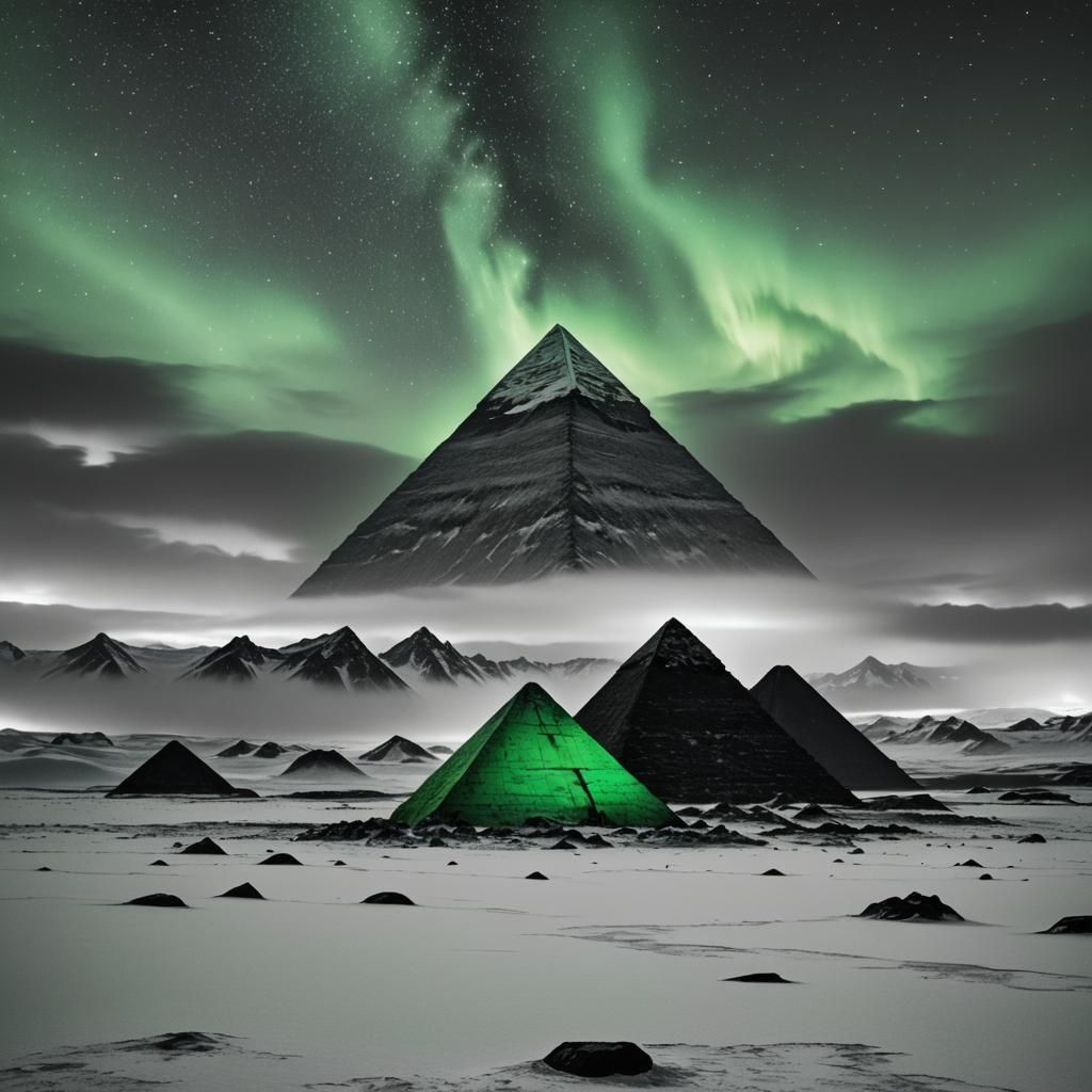 Arctic Pyramid Surrounded by Glaciers in Monochrome