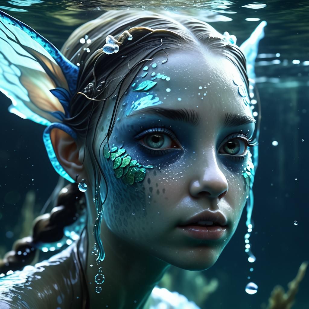 Fantastical Water Nymph Underwater Portrait in 8k
