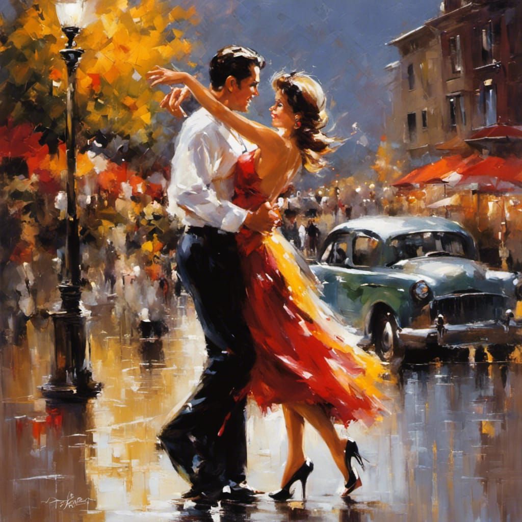 Couple Dancing in the Street as Impasto Painting