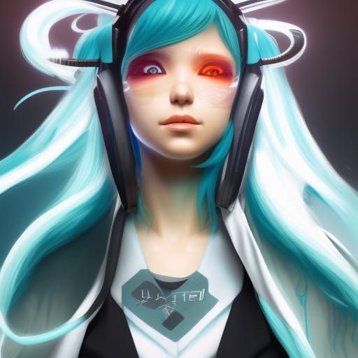 Detailed Portrait of Black-Haired Hatsune Miku