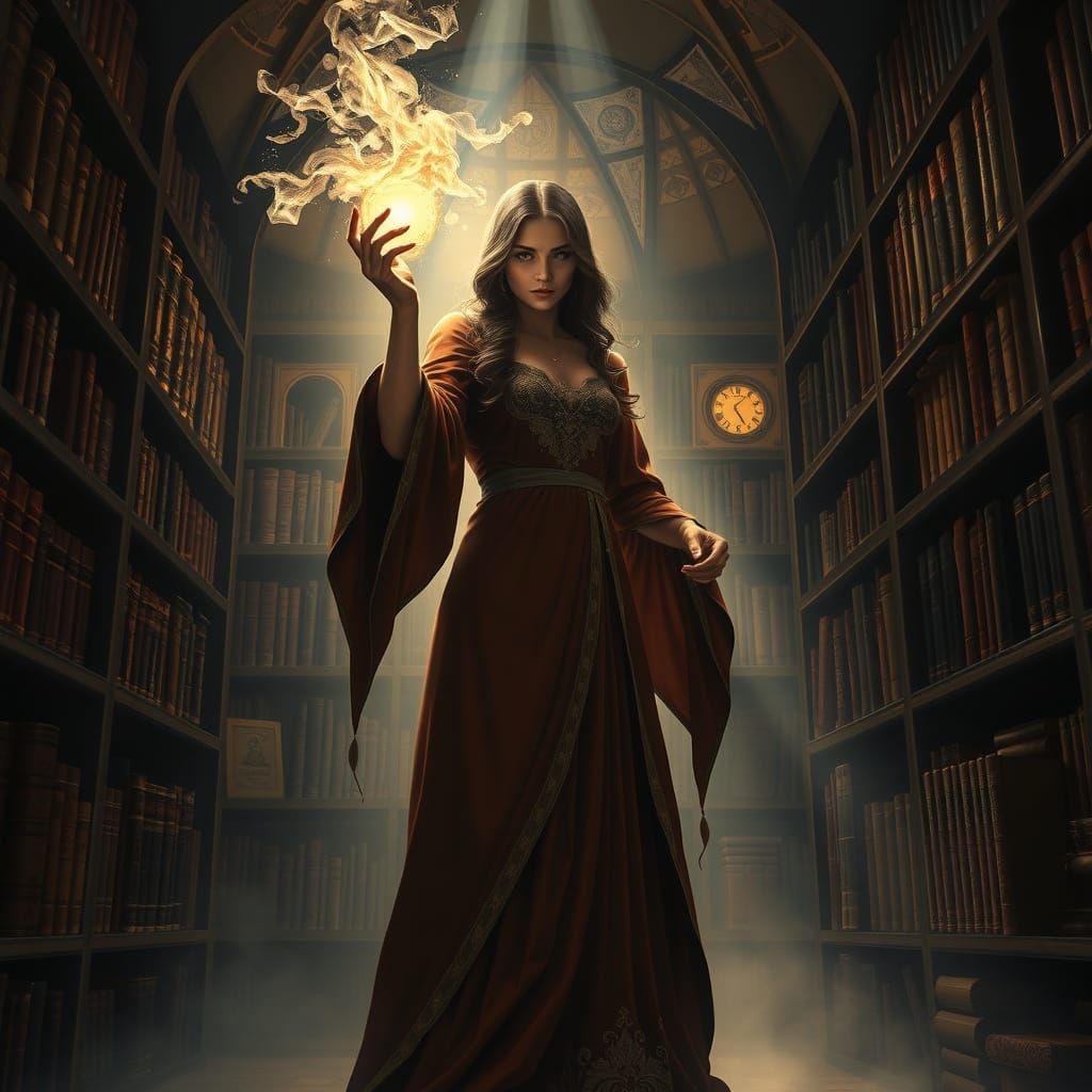 Sorceress Conjures Energy in Ancient Library in Art Nouveau ...