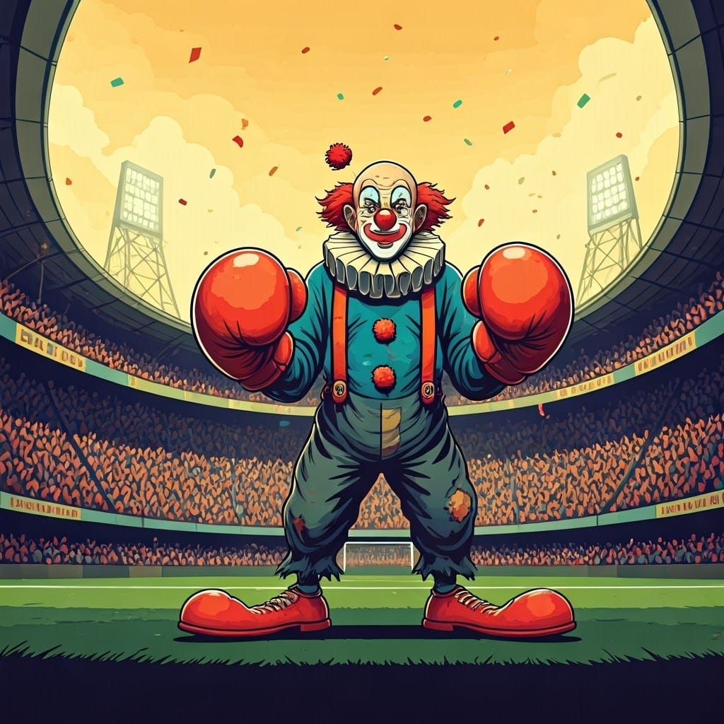 Defiant Clown in Stadium, Circus Poster Style