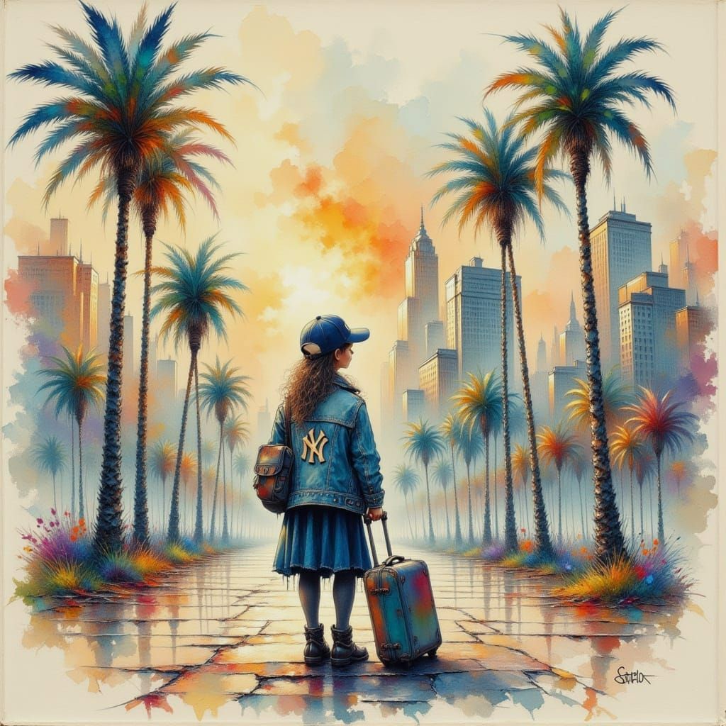 Ethereal Impressionistic Watercolor of Los Angeles