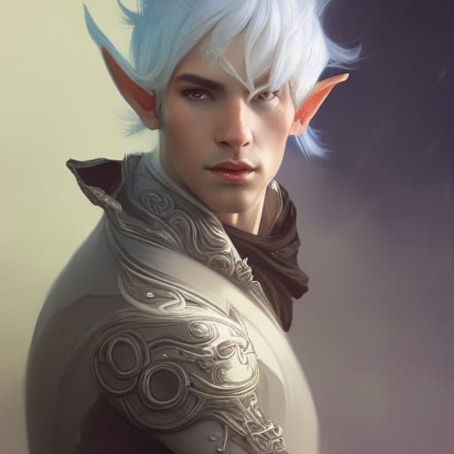 Silver-Haired Elf Bard Portrait in Artstation Style