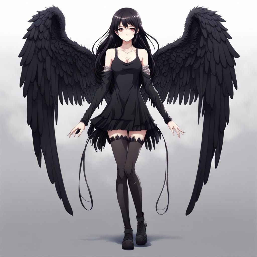 Anime Angel with Black Wings in 4K