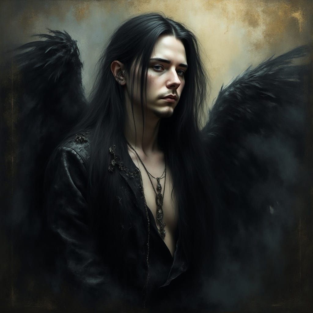 Gothic Renaissance Angel in Hazy Smoky Background