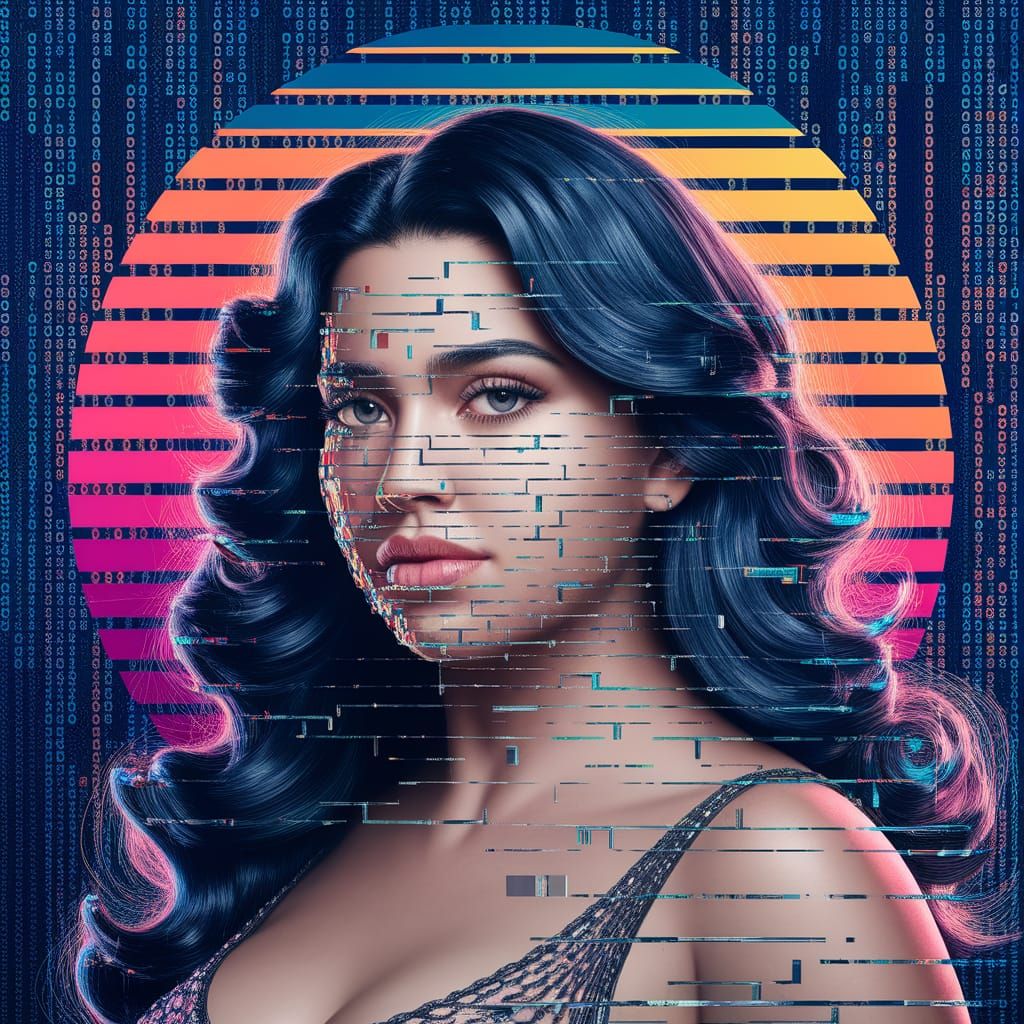 Latina Goddess Portrait in Digital Distortion Style
