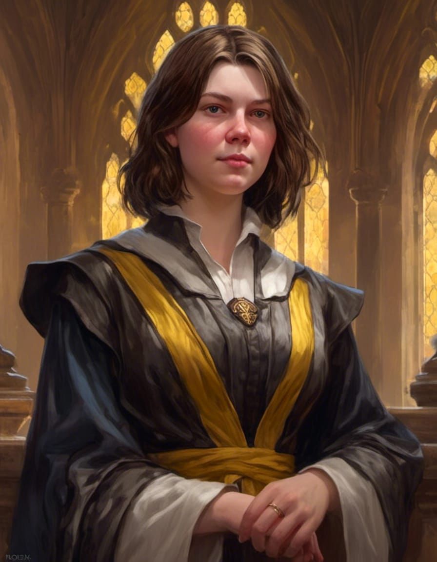 Hufflepuff Robes at Hogwarts: Detailed Digital Portrait