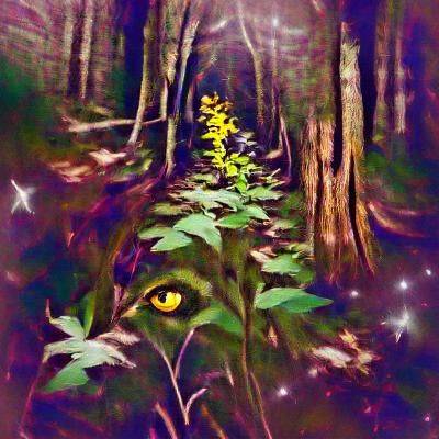 Surreal Forest Trail with Eye in the Sky