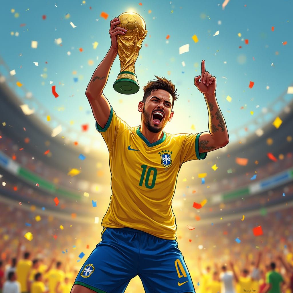 Neymar Celebrating a World Cup Win in Vibrant, Dynamic Style