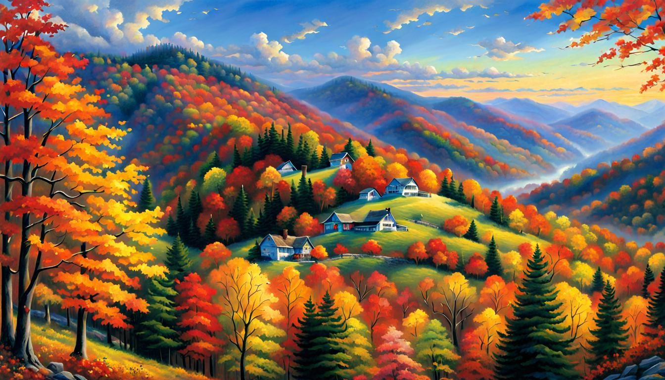West Virginia Autumn Mountains in Luminist Style