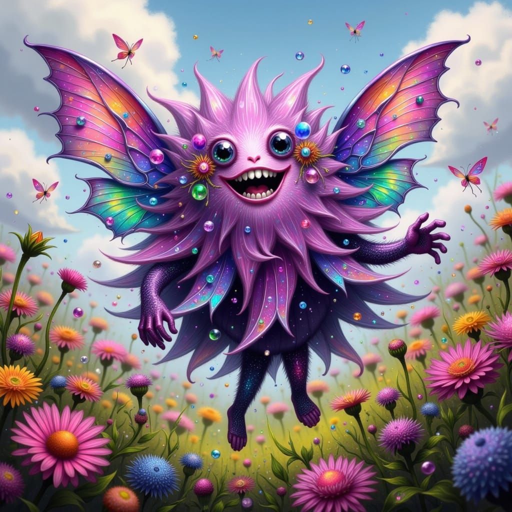 Surreal Fae Creature Made of Swirling Gemstones in a Vibrant...