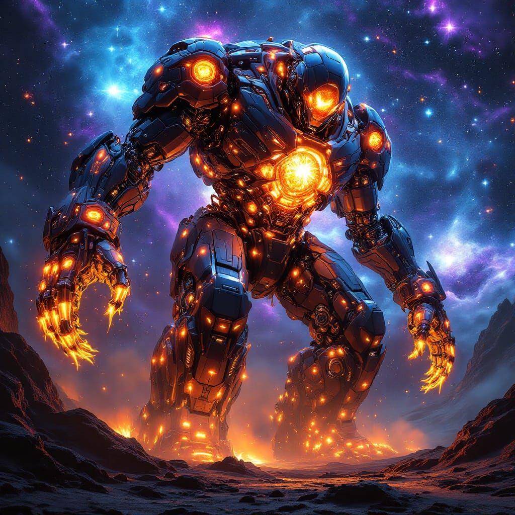 Mechanical Behemoth Emerges from Rocky Planet in Celestial R...