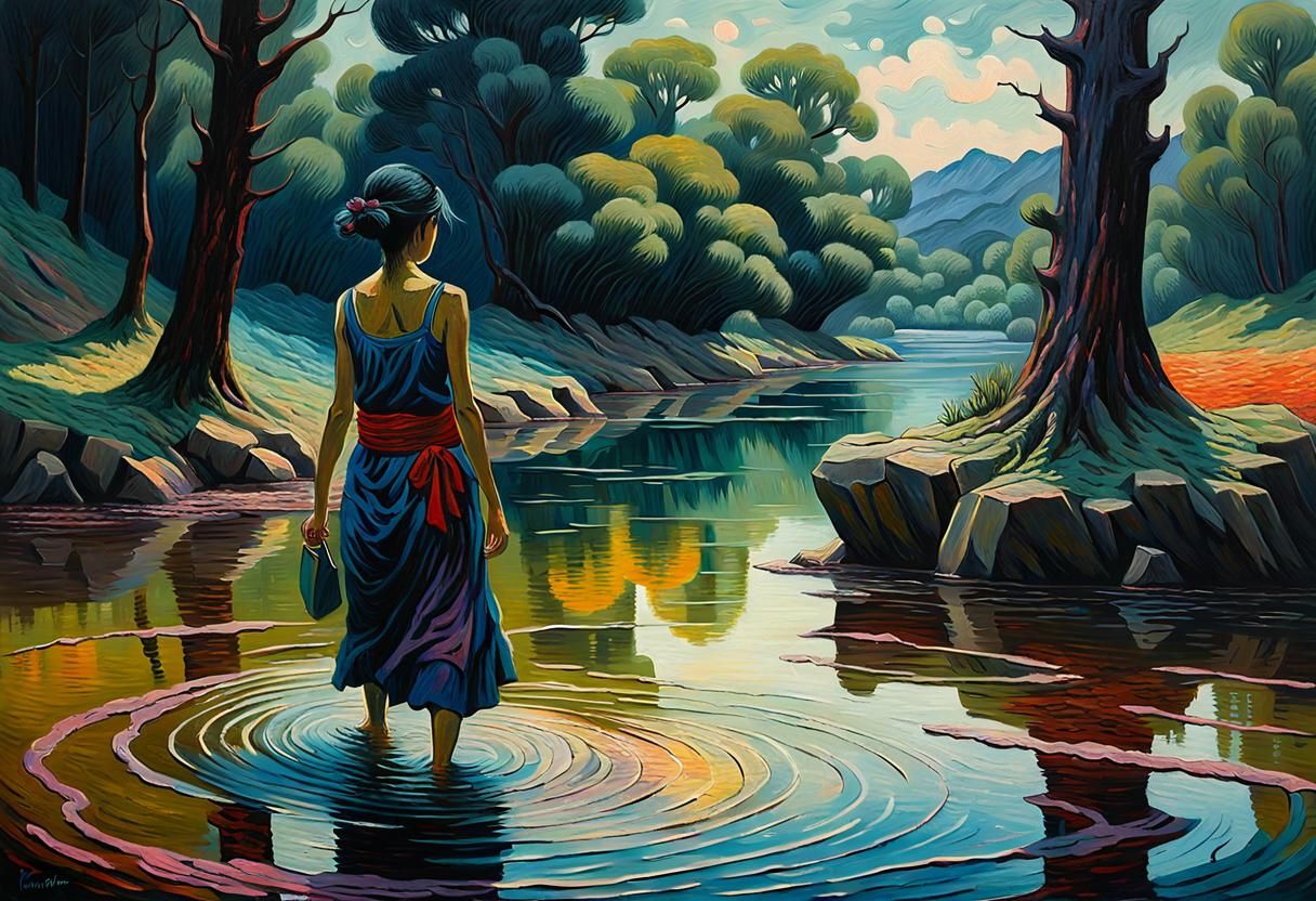 Women Wading: An Expressionist Impasto Painting