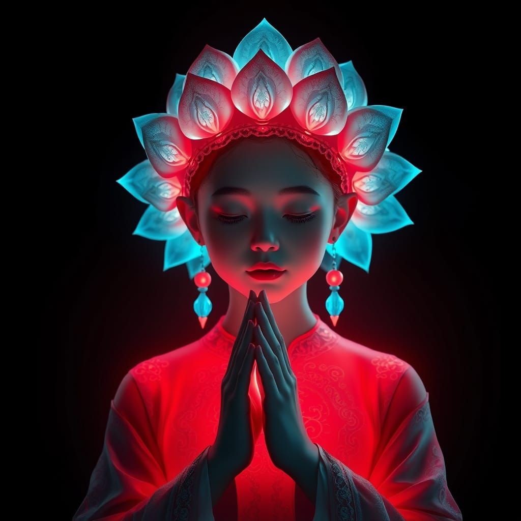 Ethereal Goddess in Hyperrealistic Aquamarine Headdress