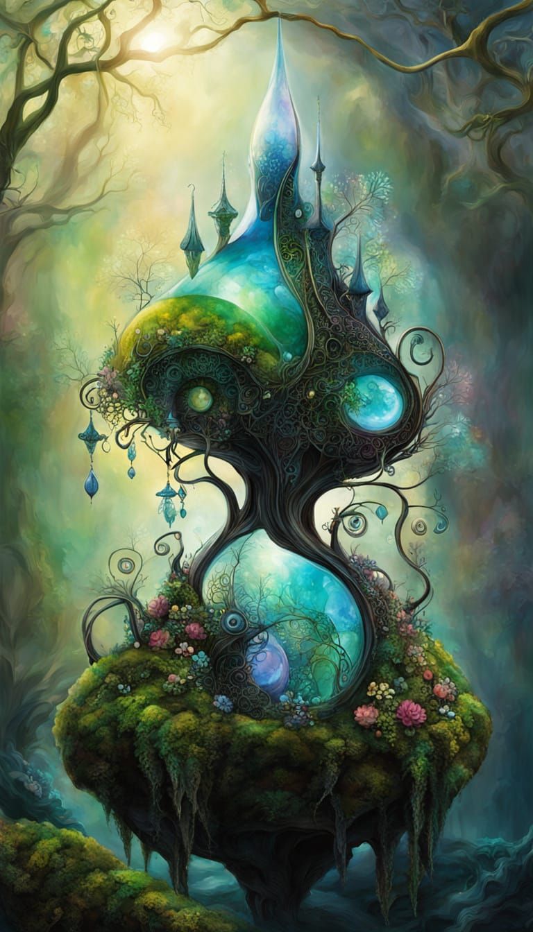 Ethereal Eco Castle with Radiant Goddess in Whimsical Landsc...