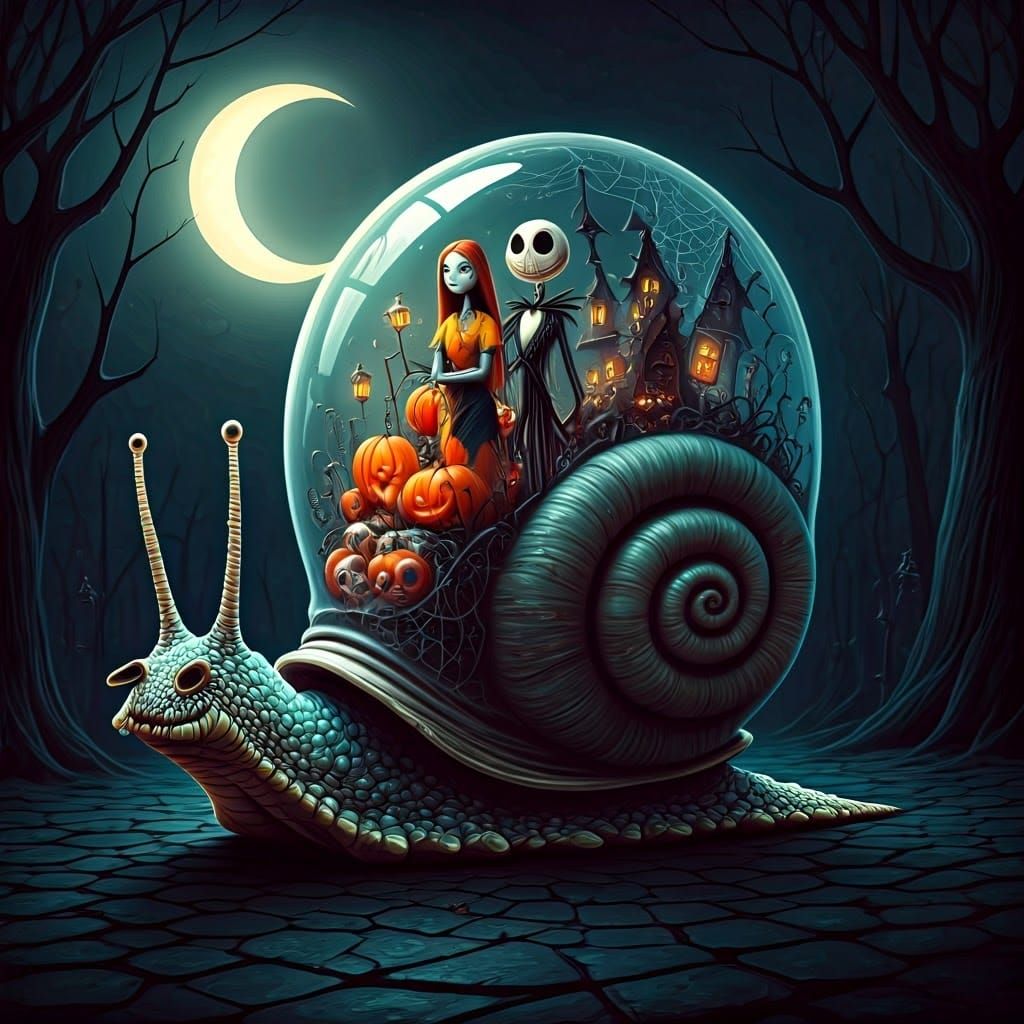 Fantasy Snail with Jack Skellington in Burton Style