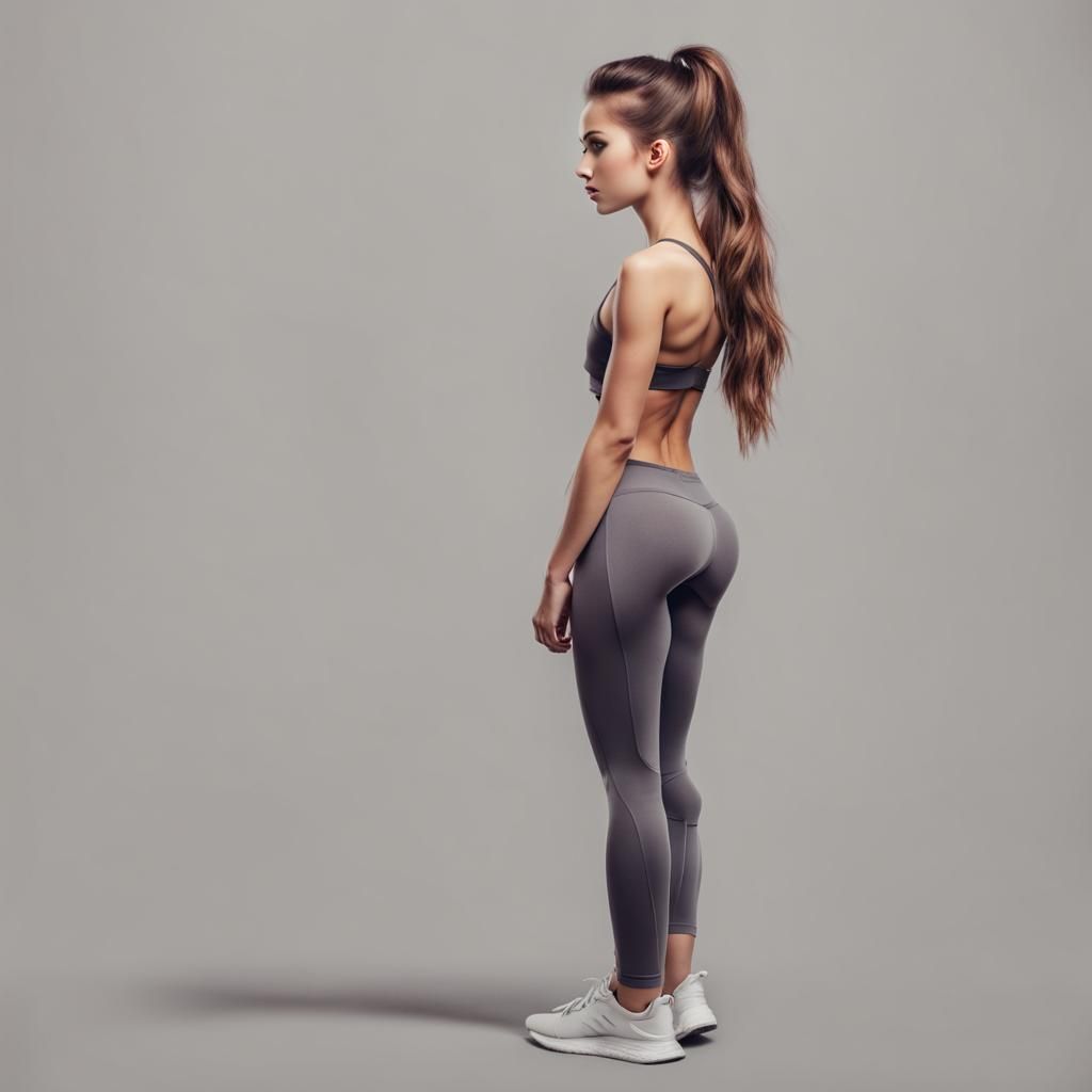 Young Woman in Leggings Back View