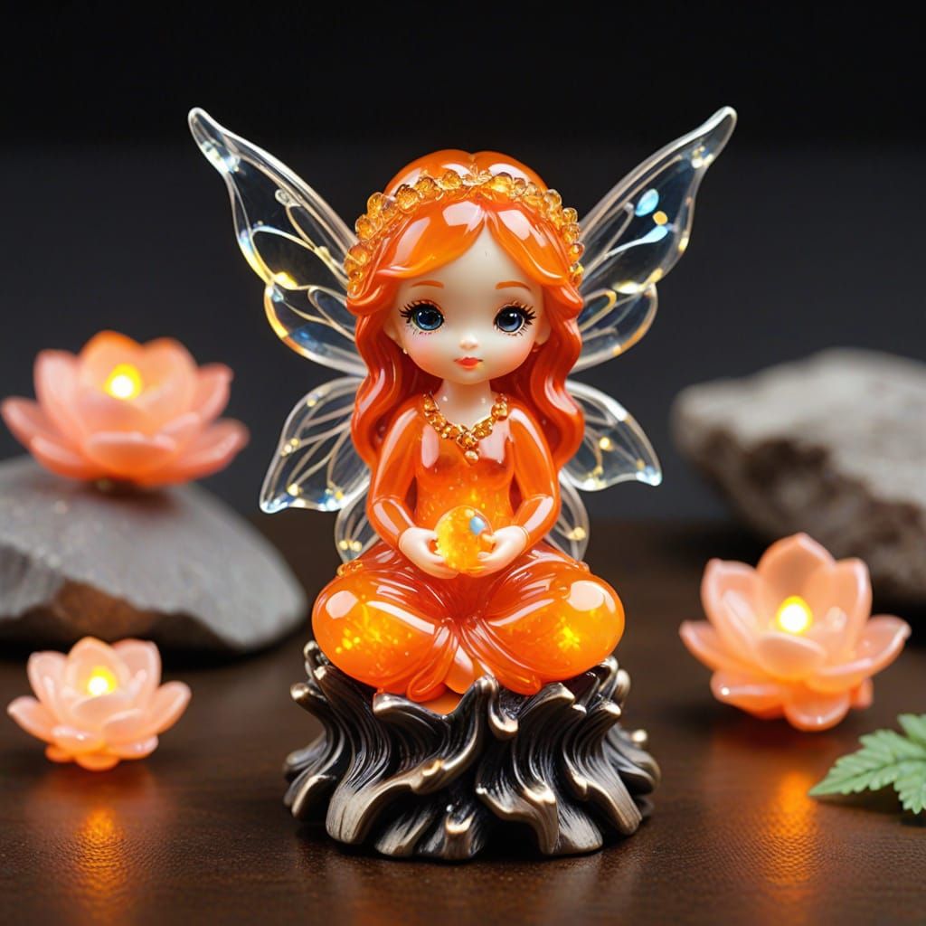 Fire Opal Gemstone Fairy Figurine