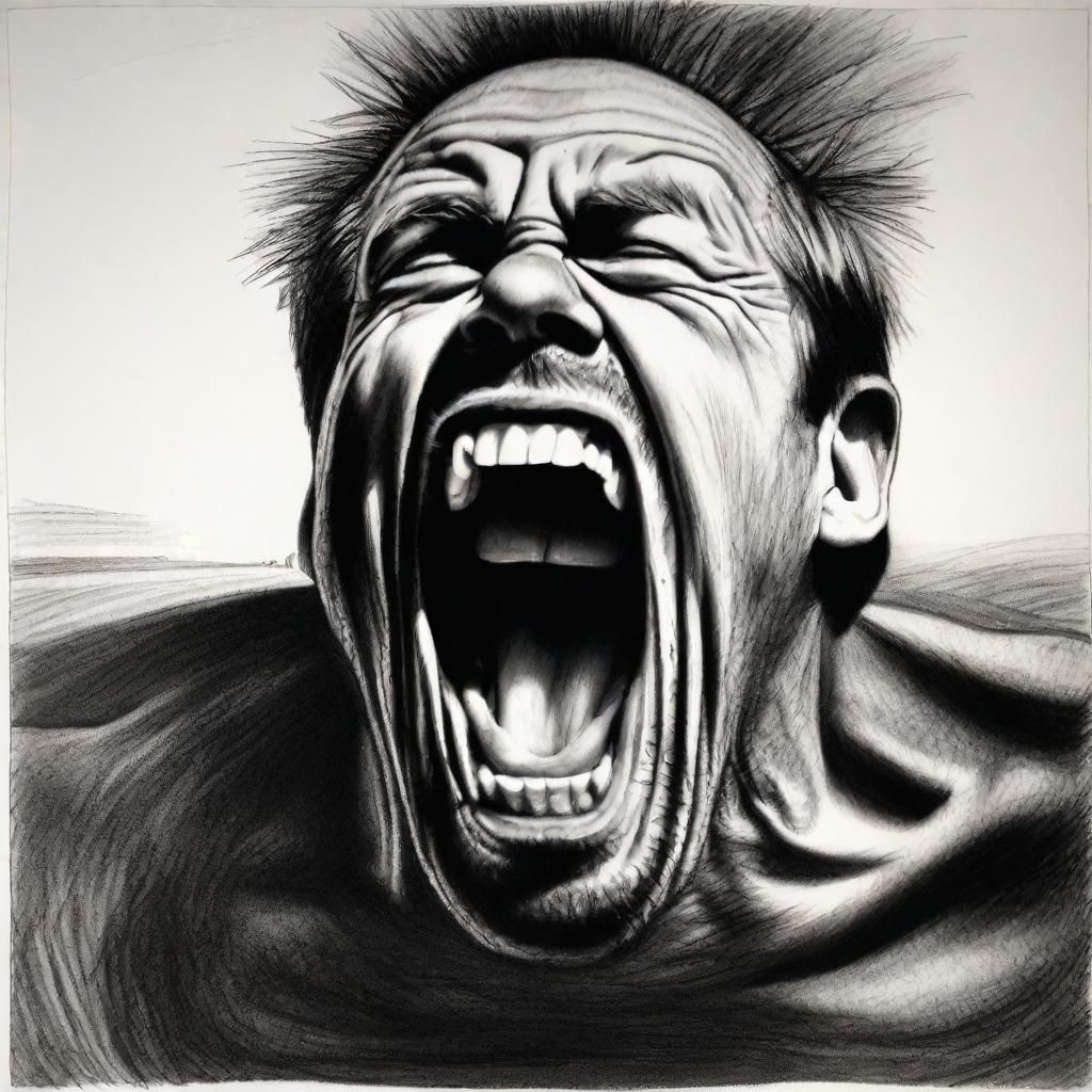 Charcoal Drawing of a Screaming Man