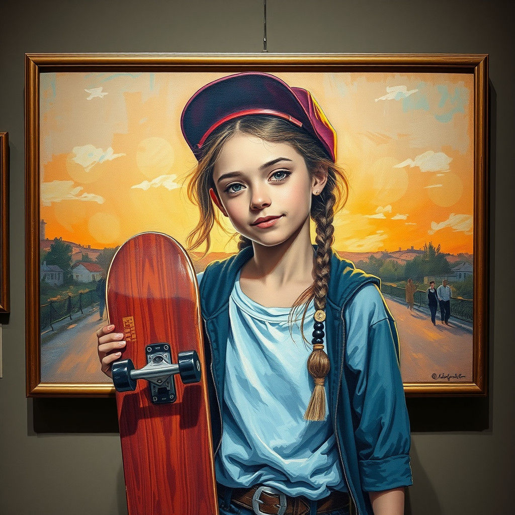 Skateboarding Girl Portrait in Impressionist Style