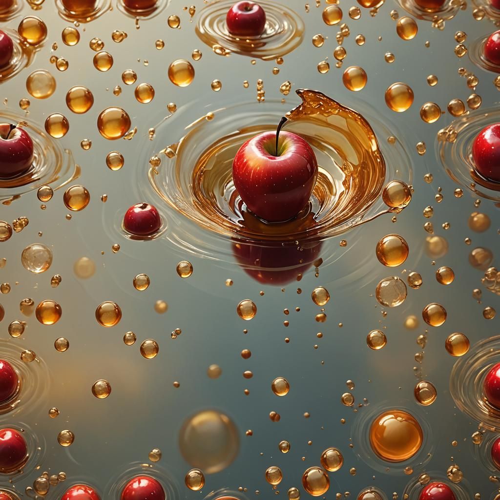 Red Apple Submerged in Golden Honey: Photorealistic Art