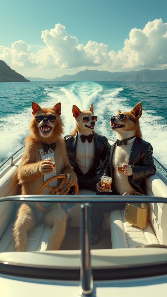 Stylish Monkey Drives Luxury Motorboat on Crystal Water