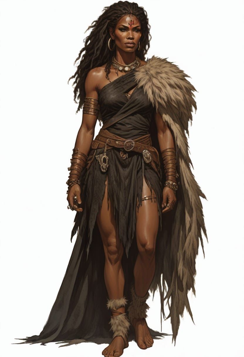 Barefooted Cave Woman in Heroic Fantasy Style