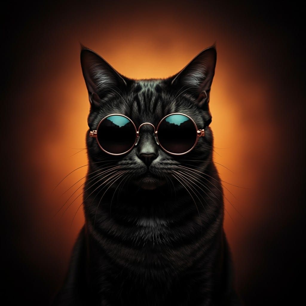 Black Cat in Shades: Cinematic Film Still