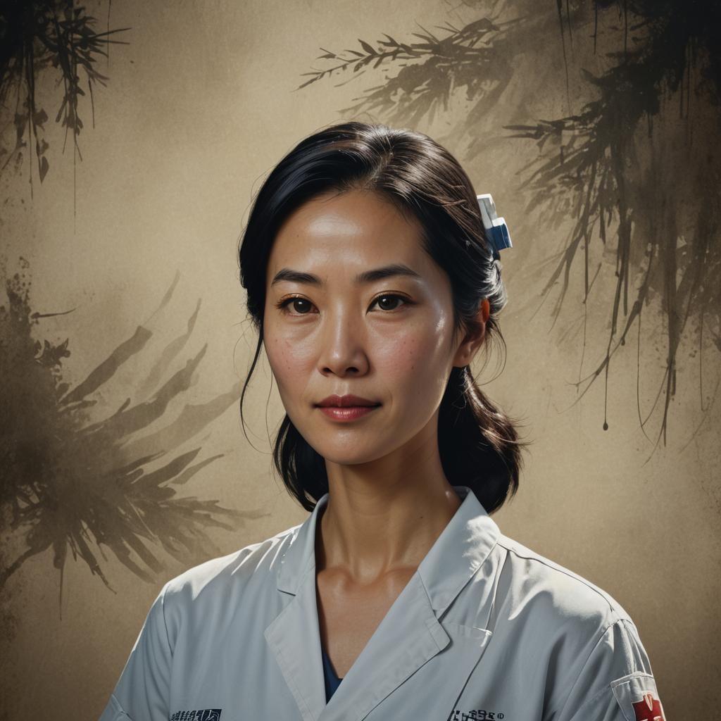 Hyperrealistic Portrait of an Asian Nurse