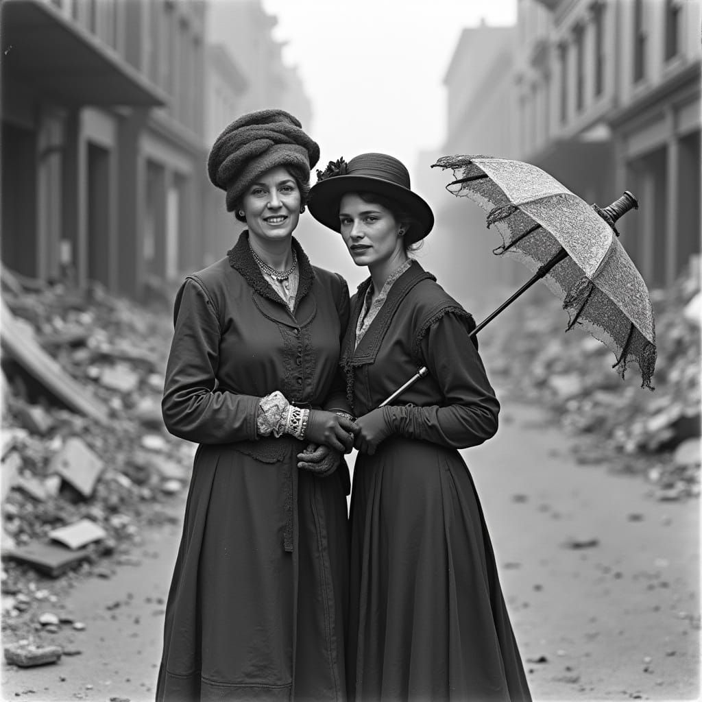 Victorian Women on Devastated Polk Street, San Francisco Ear...