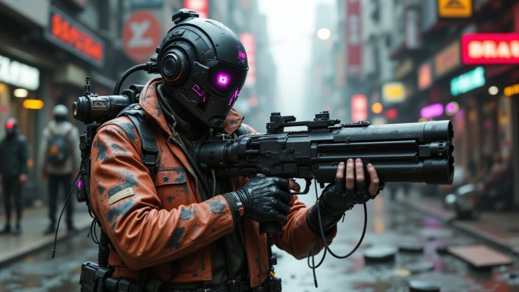 Cyberpunk Janitor Hero in Futuristic Uniform