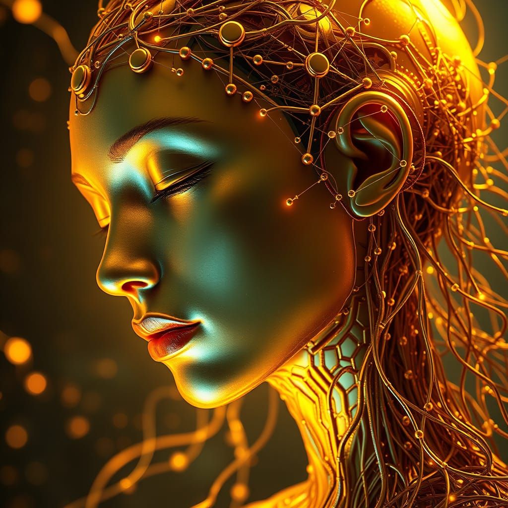 Golden Woman Portrait with Circuits: Surreal Digital Art