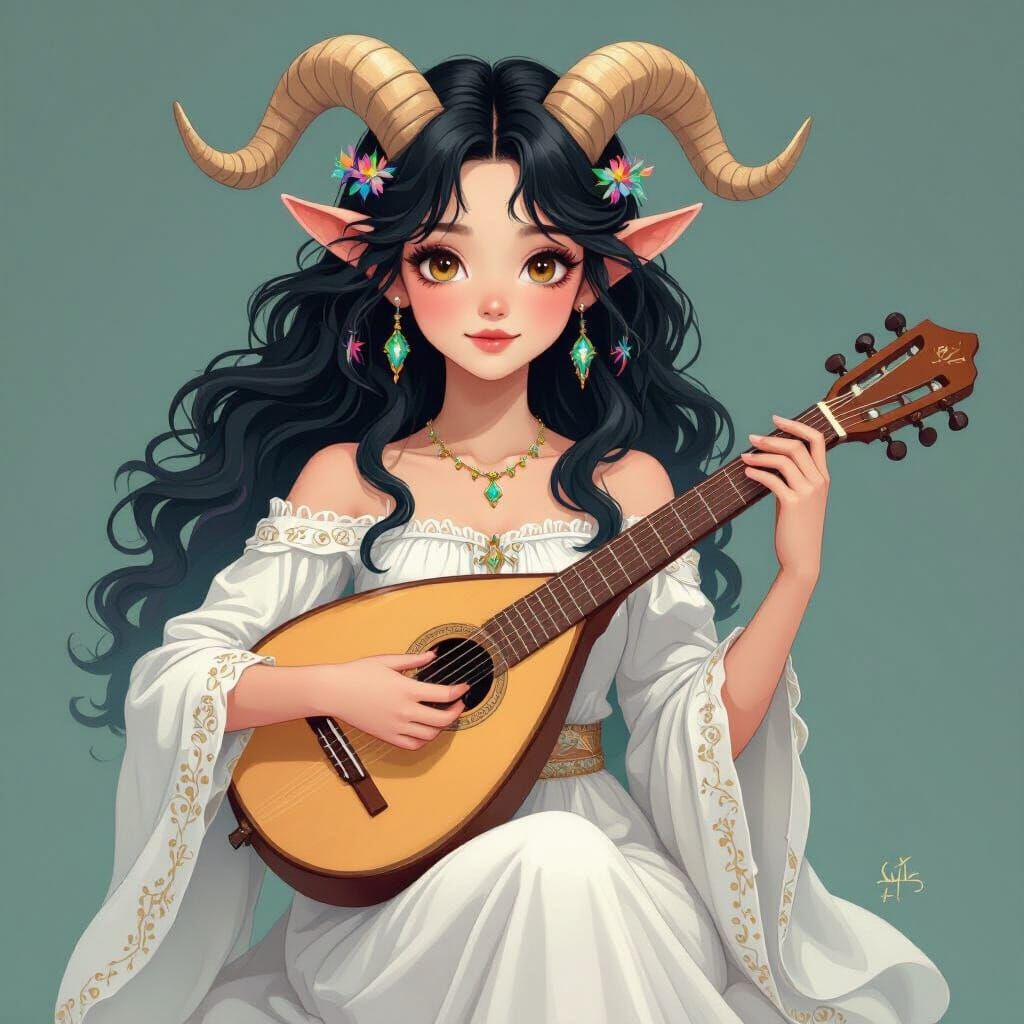 Faun Bard Playing Lute in Whimsical Pastel Style