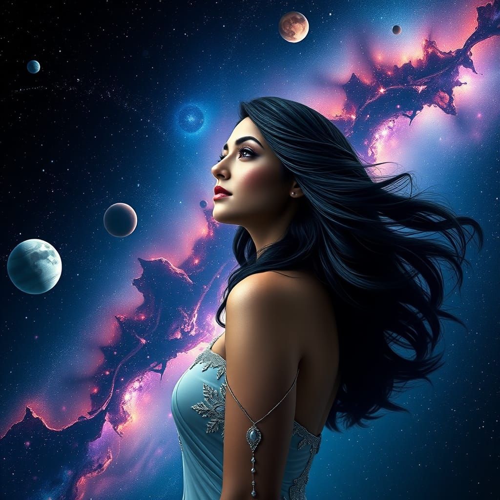 Ethereal Goddess in a Vibrant Galaxy