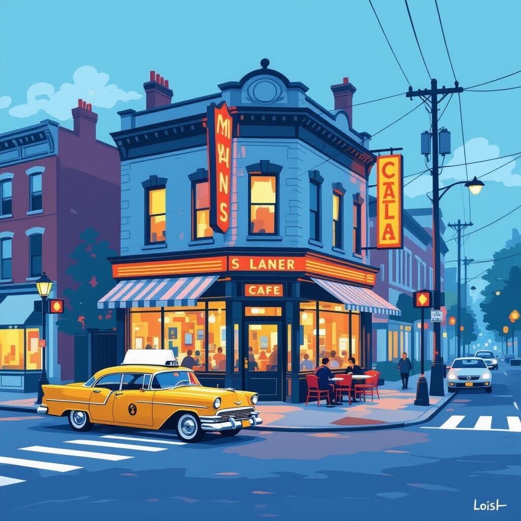 City Diner in Morning Light, Hopper Style