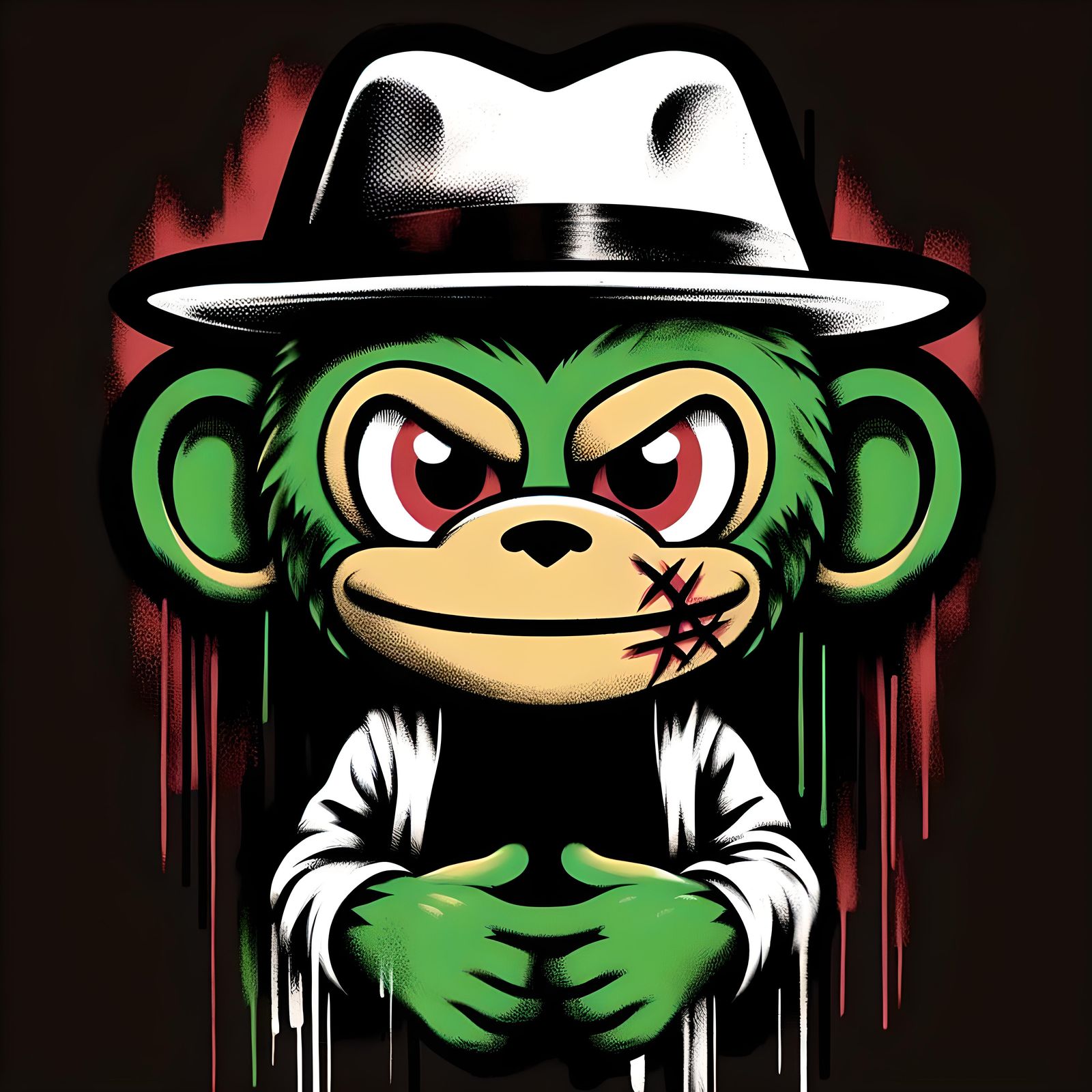 Comical Graffiti Monkey with Gangster Hat in Ukiyo-e Style