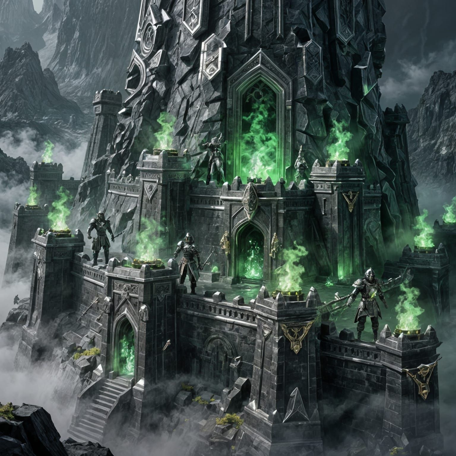 Fortress of Black Stone and Silver Guarded by Knights