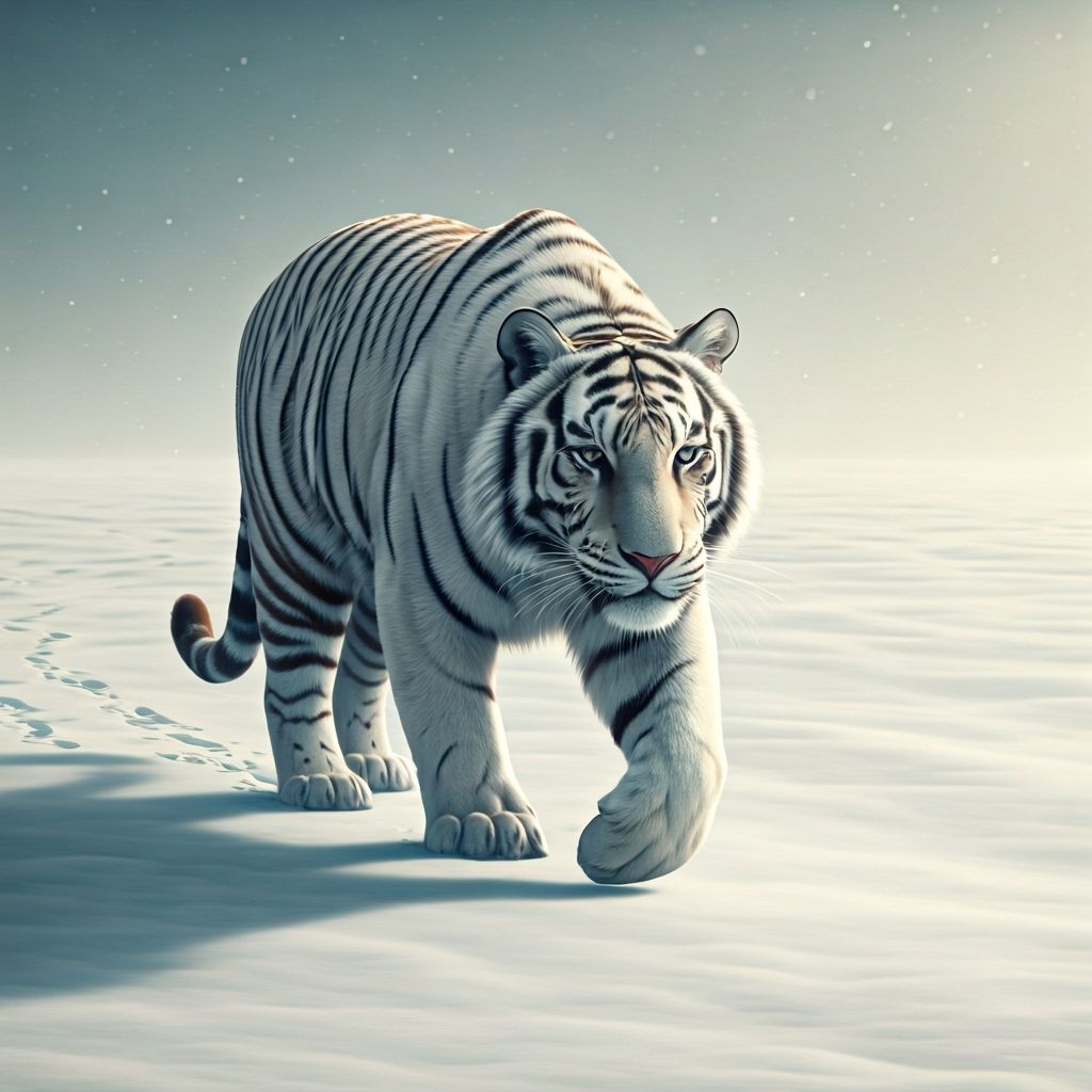 White Tiger in Snowy Landscape: Ultra-Realistic 8K