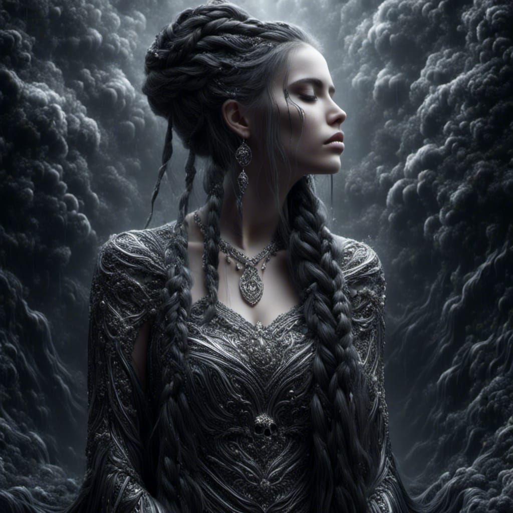 Crying Skull and Viking Woman in Hyperrealism