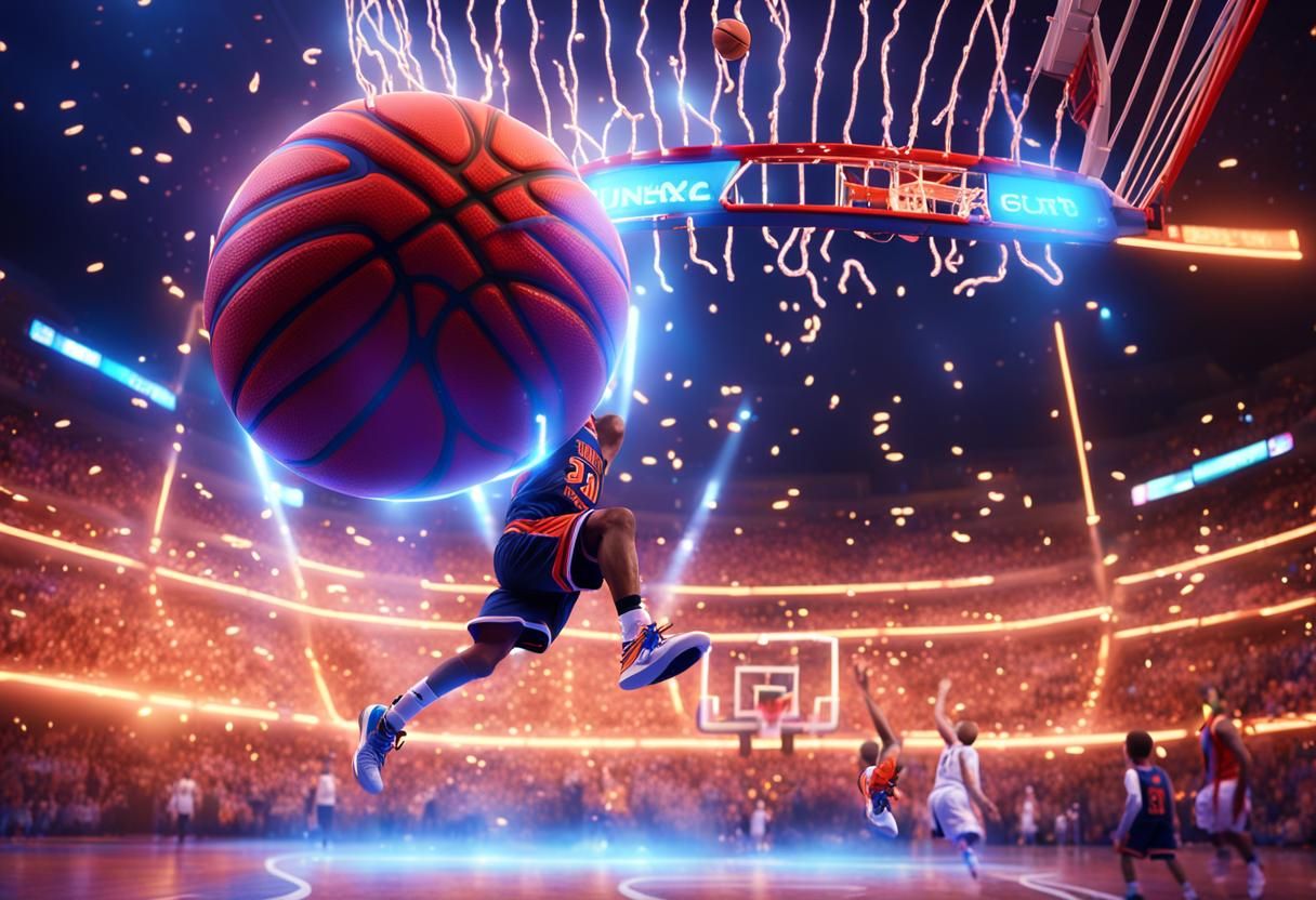 Toddler Dunks in Magical Neon Arena: Fantasy Art
