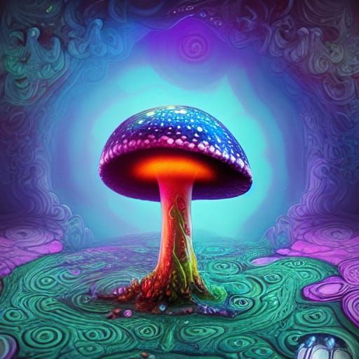 Psychedelic Black Magic Mushroom in 3D Acrylic