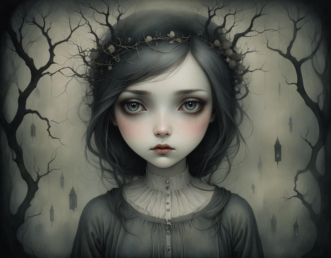 Melancholy Woman in Fog: A Surreal Alcohol Ink Portrait