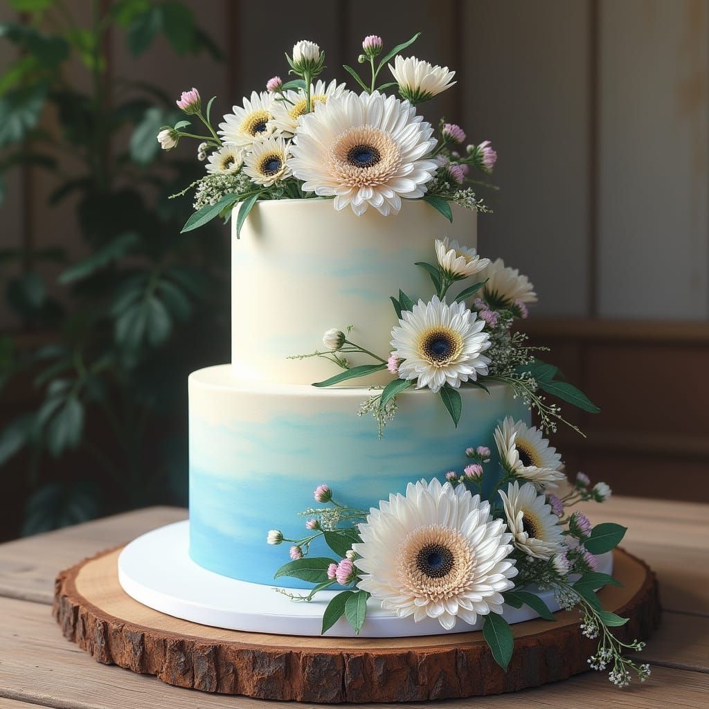 Elegant Floral Ombre Cake with Lush Garden Details