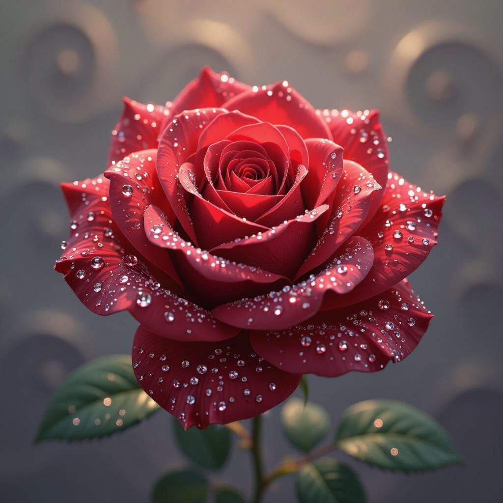 Hyperrealistic Red Rose with Diamond Dew Drops