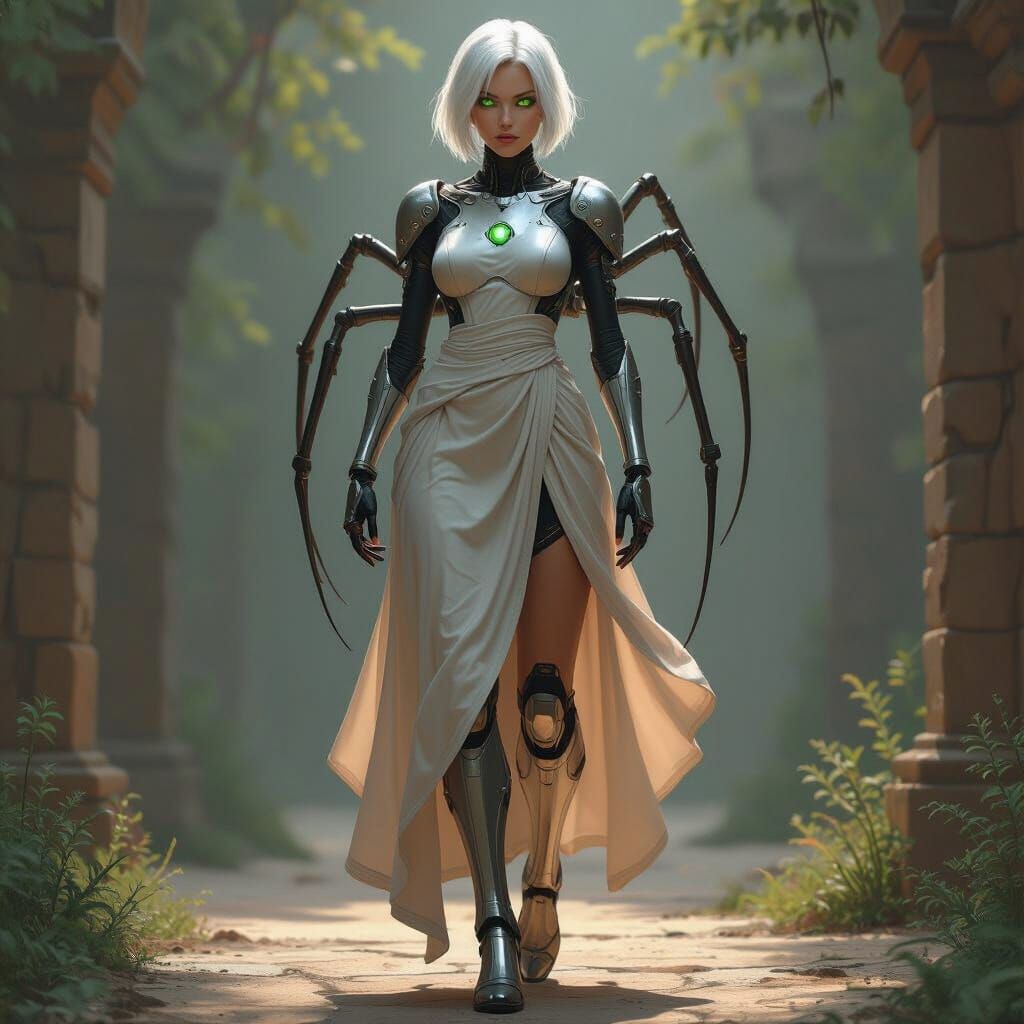 Female Theratank Humanoid in Flowing Dress with Spider Legs