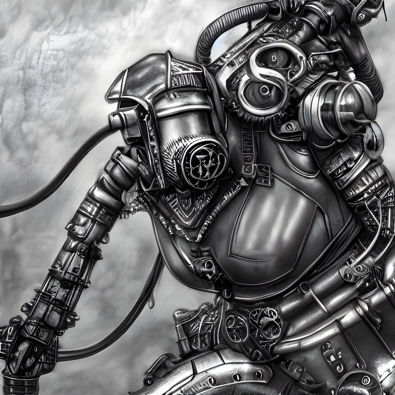 Steampunk Warrior in Hyperdetailed Charcoal Drawing