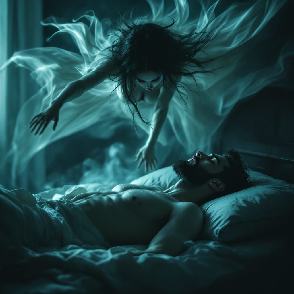 Ghostly Specter Hovers Over Sleeping Man