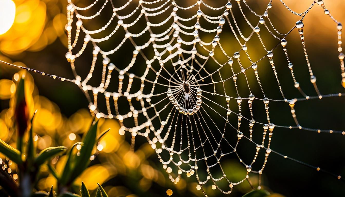 Dew-Kissed Spiderweb at Dawn: A Macro Photograph