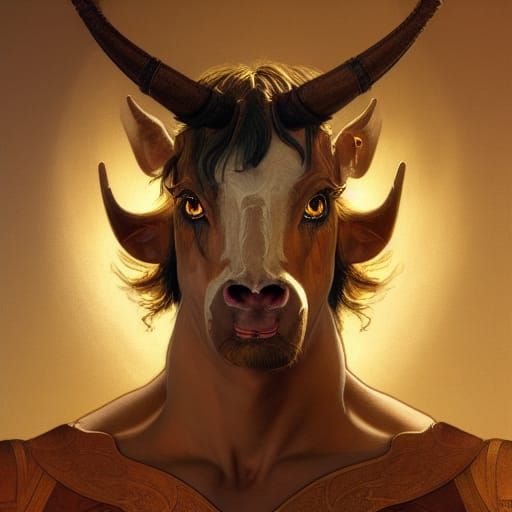 Fierce Minotaur Portrait in Art Nouveau Style